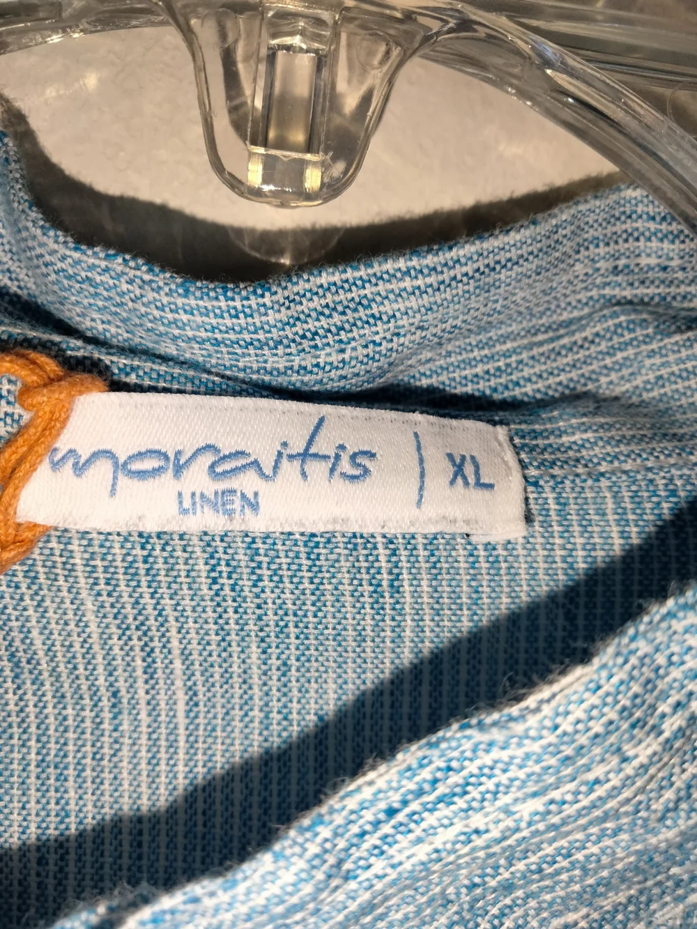 Moraitis Linen (Size XL) Men's Light Blue Linen Button Henley LS Popover Shirt